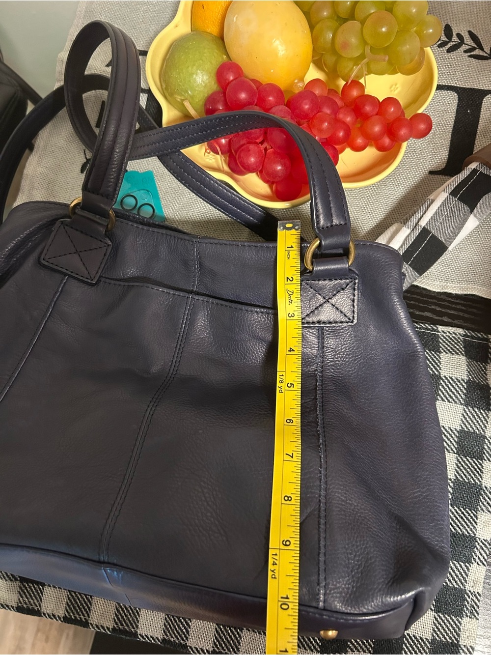 American Leather Co Val Perfect Satchel Navy Pebbled Leather Shoulder Tote NWOT - Picture 6 of 15